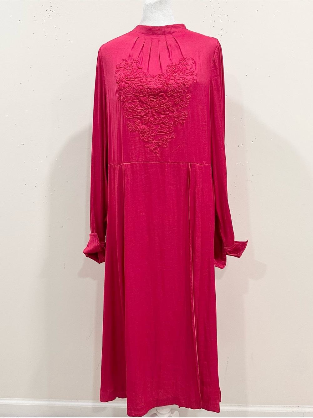 Free People Midi Dress Embroidered Long Sleeve Mock Neck Pink Size M - Picture 4 of 13